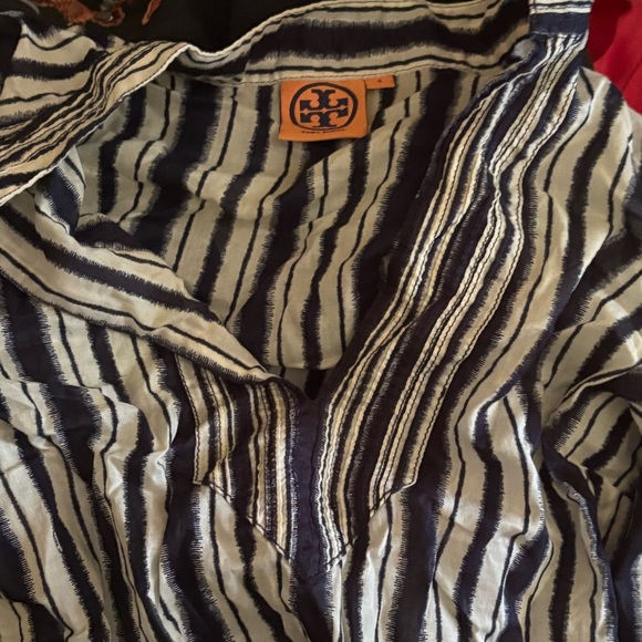 Tory Burch Blue and White Striped Long Sleeve Dress - Picture 3 of 5